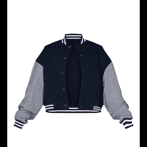 Petite Black Denim Contrast Varsity Jacket - Picture 5 of 5